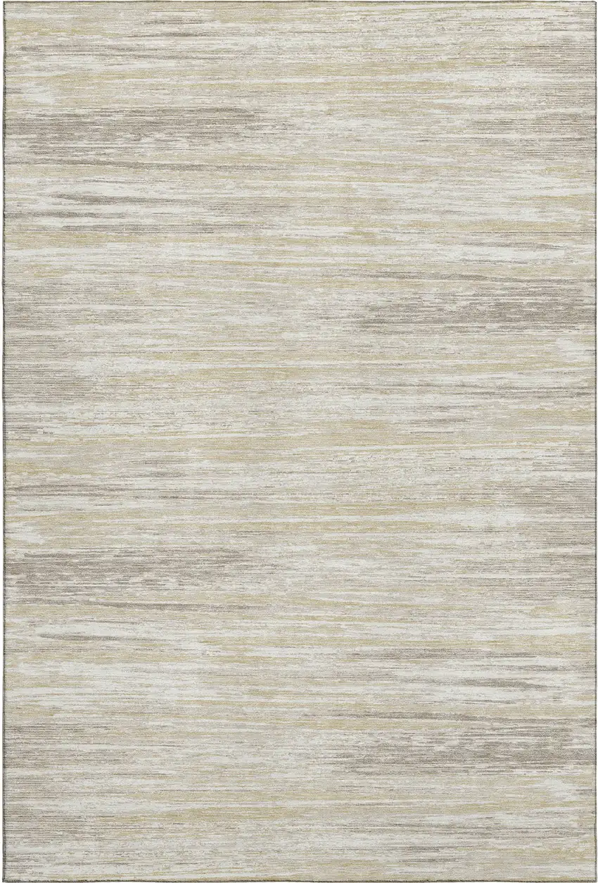 Beige And Ivory Striped Washable Area Rug With UV Protection Photo 1