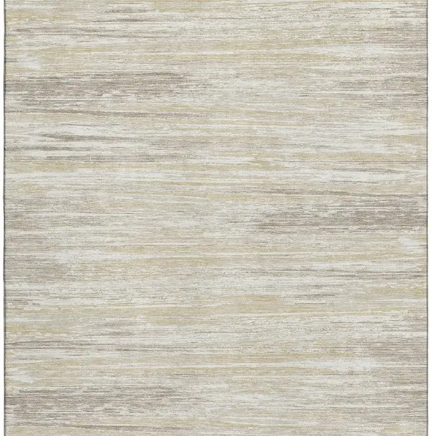 Beige And Ivory Striped Washable Area Rug With UV Protection Photo 4