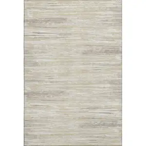 Photo of Beige And Ivory Striped Washable Area Rug With UV Protection