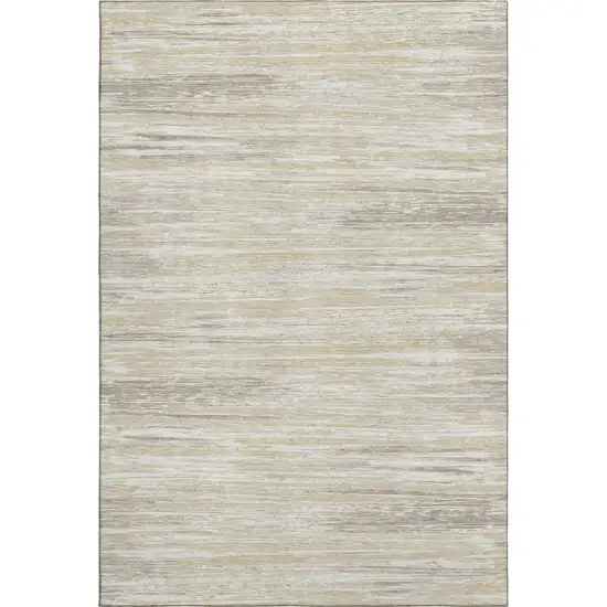Beige And Ivory Striped Washable Area Rug With UV Protection Photo 1