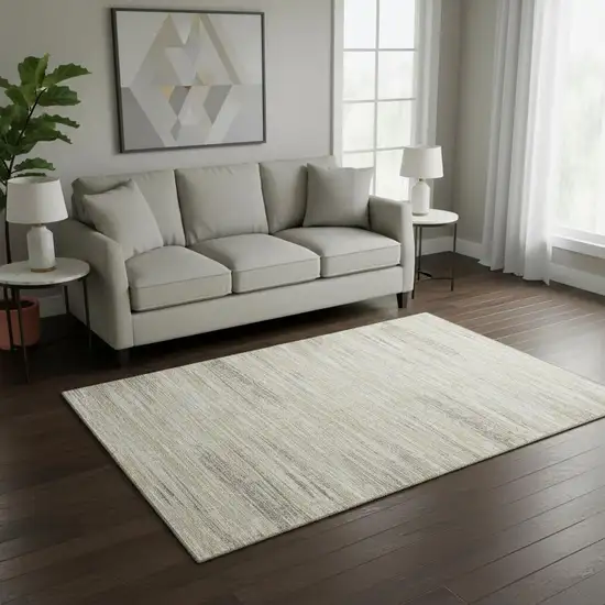 Beige And Ivory Striped Washable Area Rug With UV Protection Photo 2