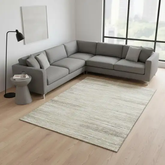 Beige And Ivory Striped Washable Area Rug With UV Protection Photo 2