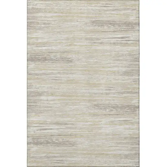 Beige And Ivory Striped Washable Area Rug With UV Protection Photo 4