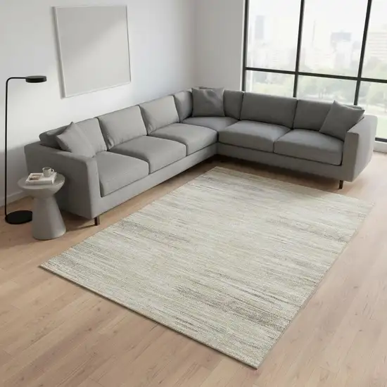 Beige And Ivory Striped Washable Area Rug With UV Protection Photo 2