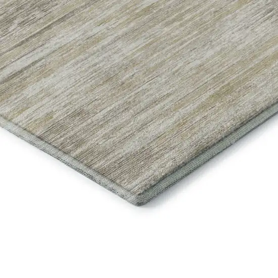 Beige And Ivory Striped Washable Area Rug With UV Protection Photo 7