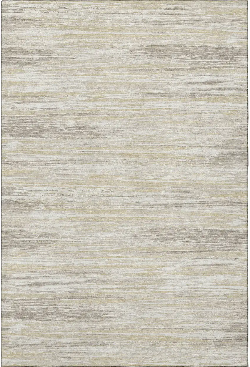Beige And Ivory Striped Washable Area Rug With UV Protection Photo 3