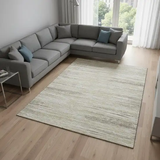 Beige And Ivory Striped Washable Area Rug With UV Protection Photo 2