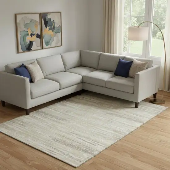 Beige And Ivory Striped Washable Area Rug With UV Protection Photo 1