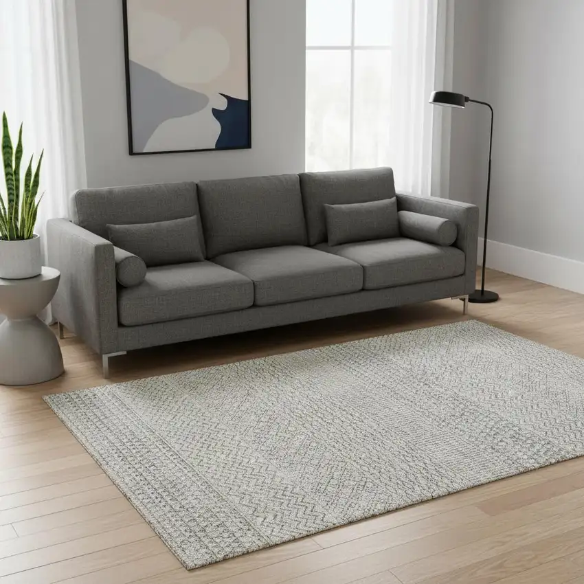 Beige And Ivory Striped Washable Area Rug With UV Protection Photo 2