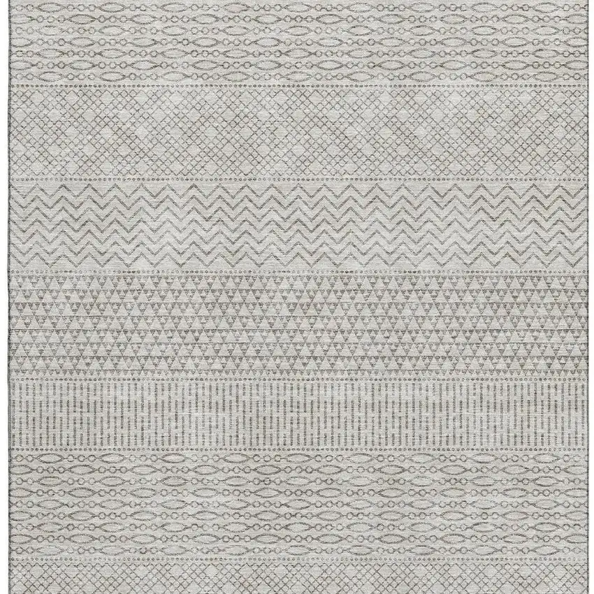 Beige And Ivory Striped Washable Area Rug With UV Protection Photo 3