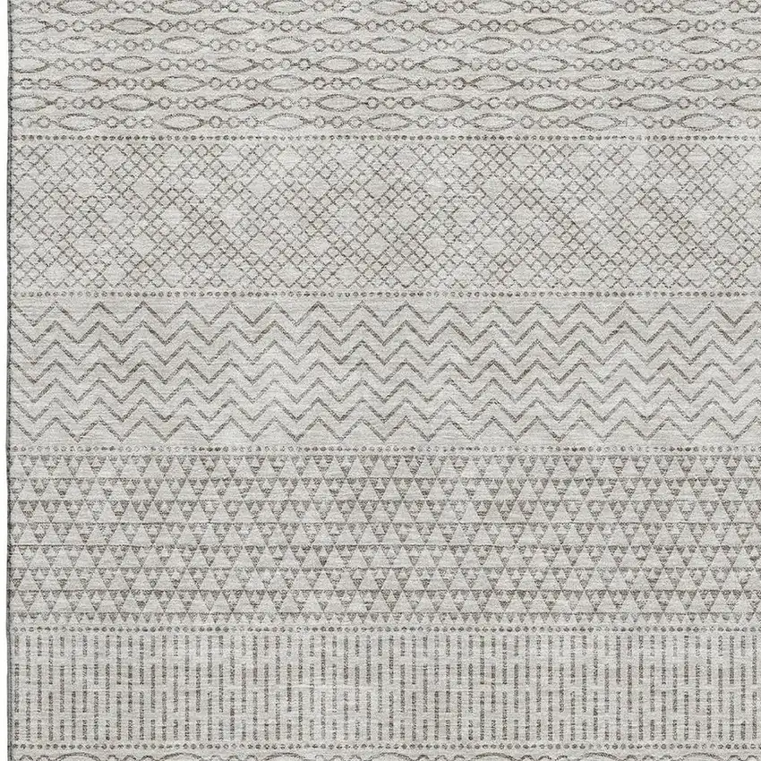 Beige And Ivory Striped Washable Area Rug With UV Protection Photo 2