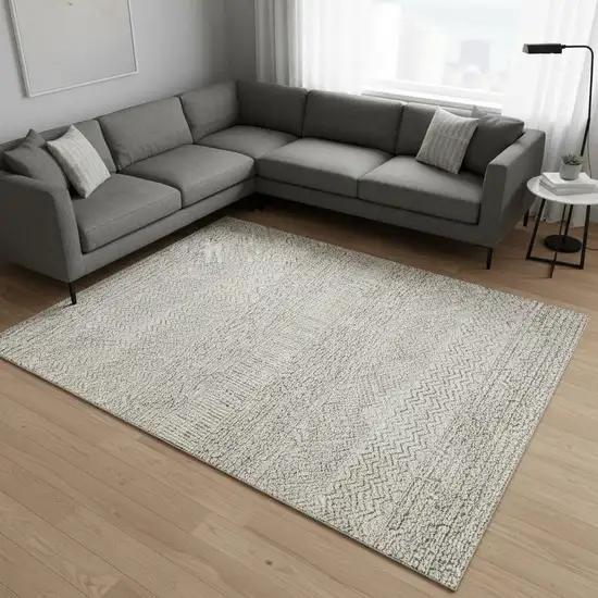 Beige And Ivory Striped Washable Area Rug With UV Protection Photo 2