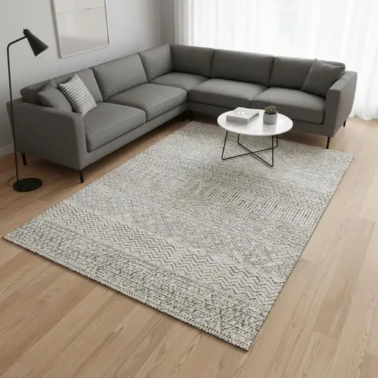 Beige And Ivory Striped Washable Area Rug With UV Protection Photo 2