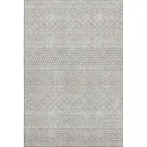 Photo of Beige And Ivory Striped Washable Area Rug With UV Protection