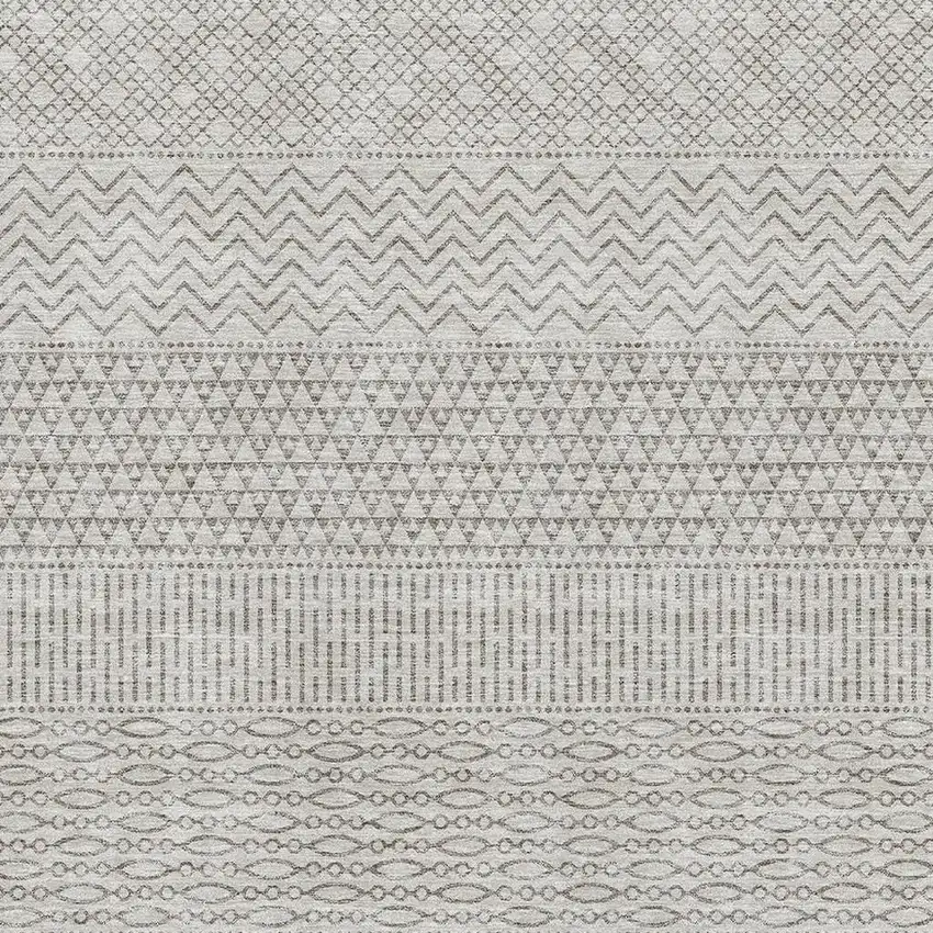 Beige And Ivory Striped Washable Area Rug With UV Protection Photo 2