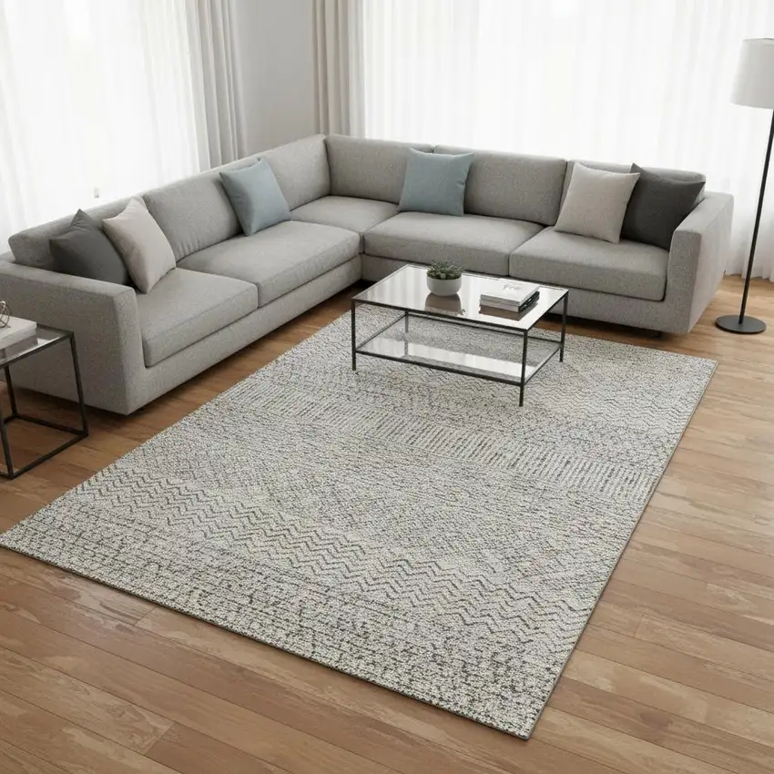 Beige And Ivory Striped Washable Area Rug With UV Protection Photo 2