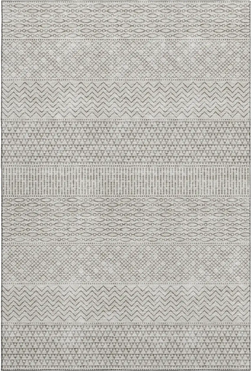 Beige And Ivory Striped Washable Area Rug With UV Protection Photo 1