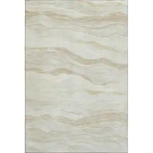 Photo of Beige And Ivory Striped Washable Area Rug With UV Protection