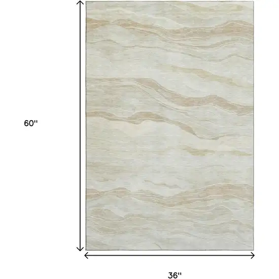 Beige And Ivory Striped Washable Area Rug With UV Protection Photo 3