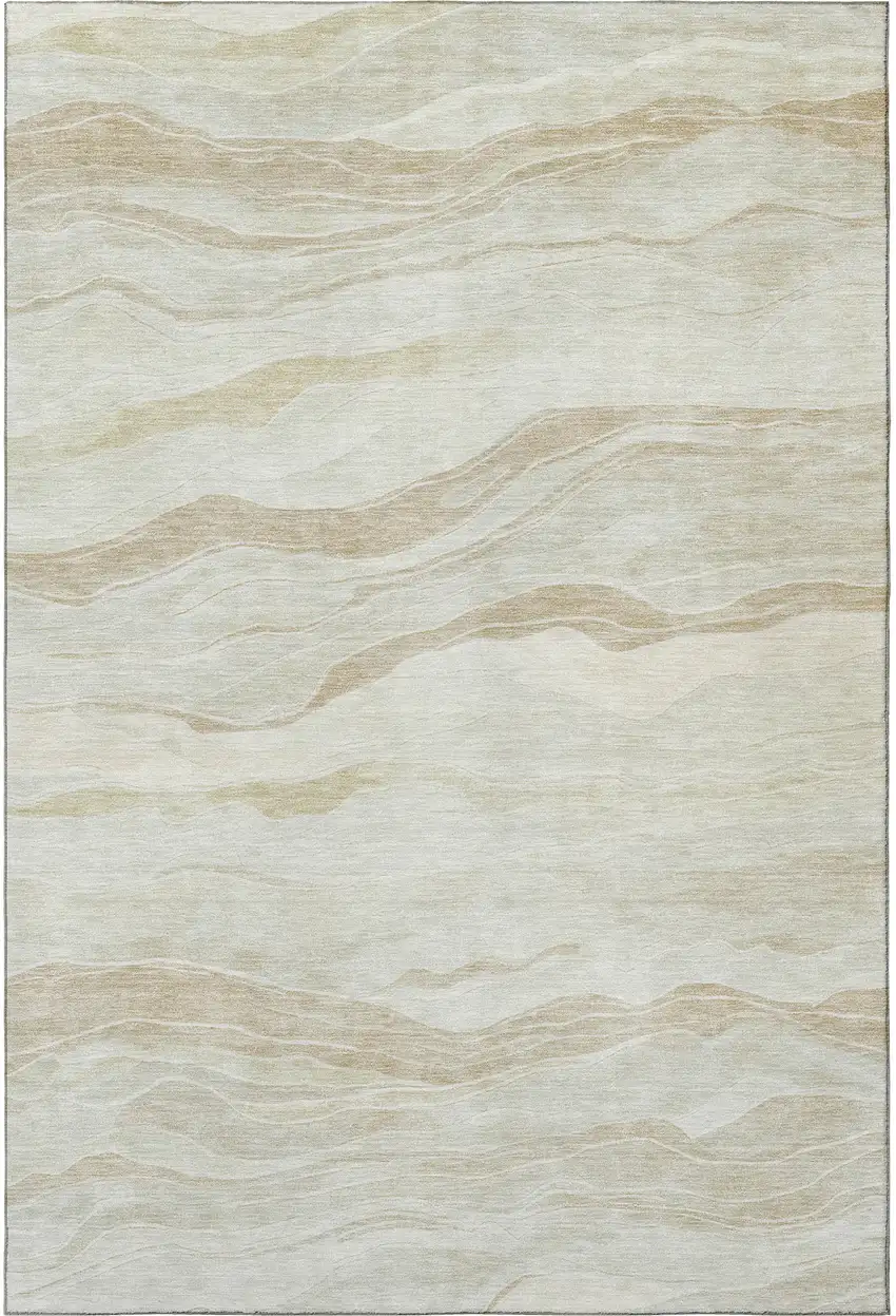 Beige And Ivory Striped Washable Area Rug With UV Protection Photo 2