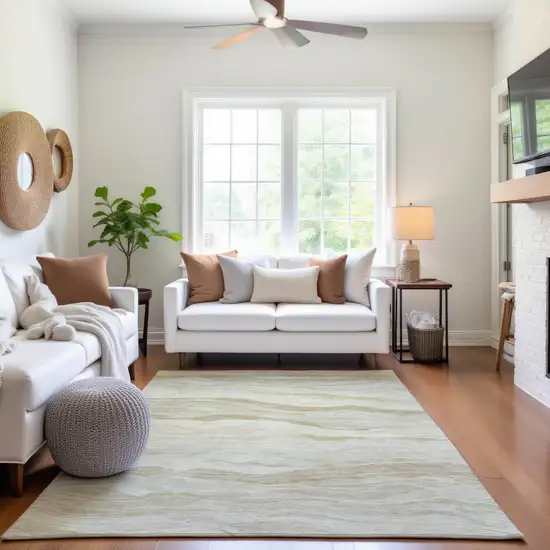 Beige And Ivory Striped Washable Area Rug With UV Protection Photo 4