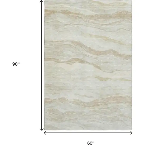 Beige And Ivory Striped Washable Area Rug With UV Protection Photo 9