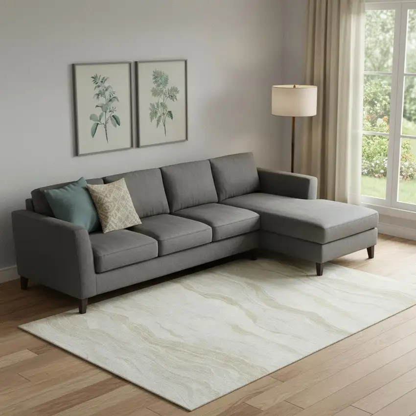 Beige And Ivory Striped Washable Area Rug With UV Protection Photo 2