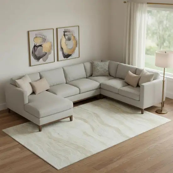 Beige And Ivory Striped Washable Area Rug With UV Protection Photo 2