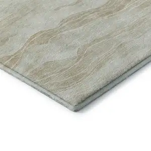 Photo of Beige And Ivory Striped Washable Area Rug With UV Protection
