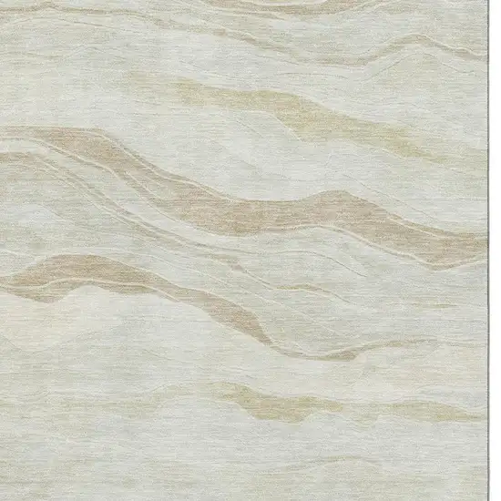 Beige And Ivory Striped Washable Area Rug With UV Protection Photo 2