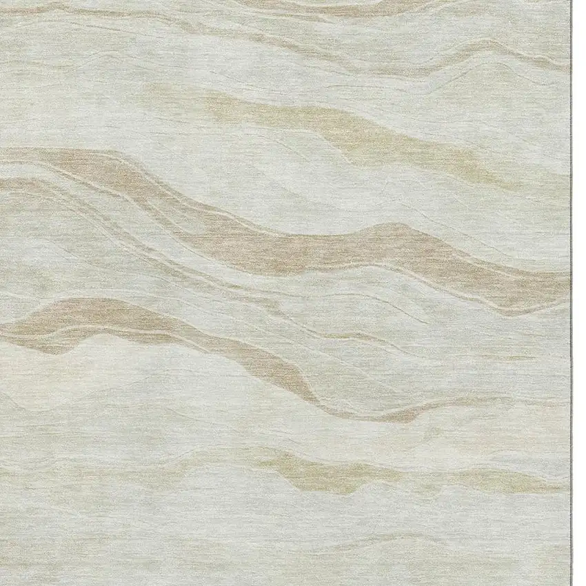 Beige And Ivory Striped Washable Area Rug With UV Protection Photo 2