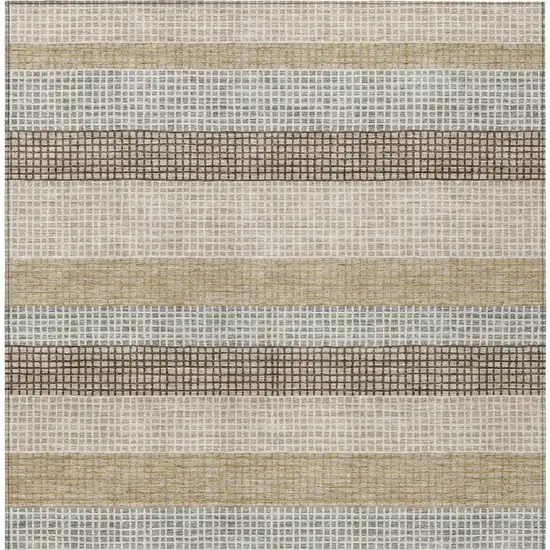 Beige And Ivory Striped Washable Indoor Outdoor Area Rug Photo 7