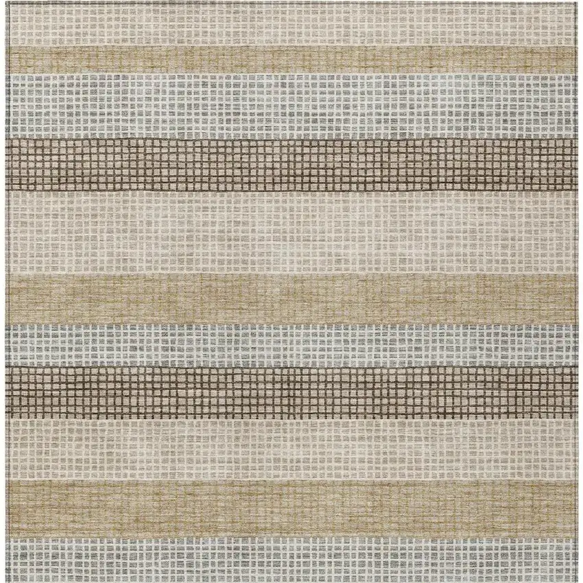 Beige And Ivory Striped Washable Indoor Outdoor Area Rug Photo 7