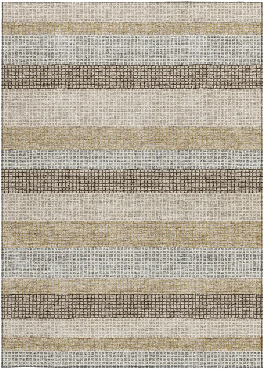 Beige And Ivory Striped Washable Indoor Outdoor Area Rug Photo 6