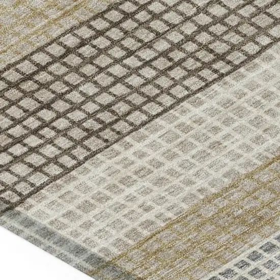 Beige And Ivory Striped Washable Indoor Outdoor Area Rug Photo 3