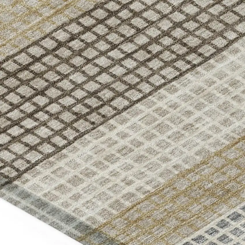 Beige And Ivory Striped Washable Indoor Outdoor Area Rug Photo 3