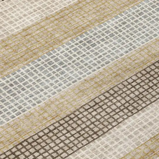 Beige And Ivory Striped Washable Indoor Outdoor Area Rug Photo 9