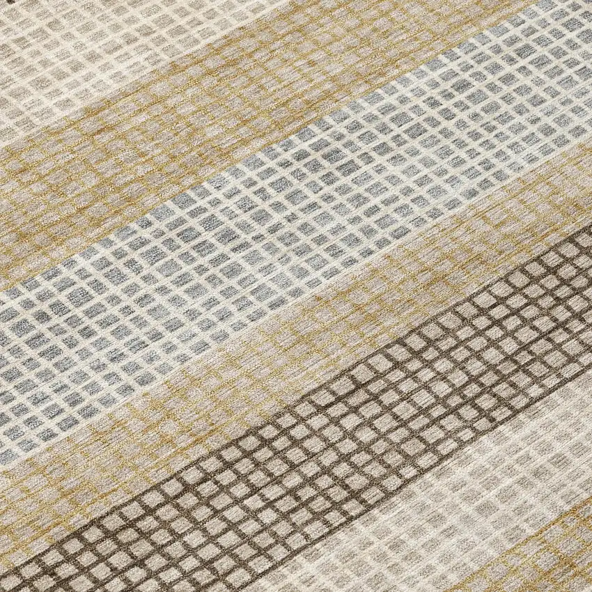 Beige And Ivory Striped Washable Indoor Outdoor Area Rug Photo 9
