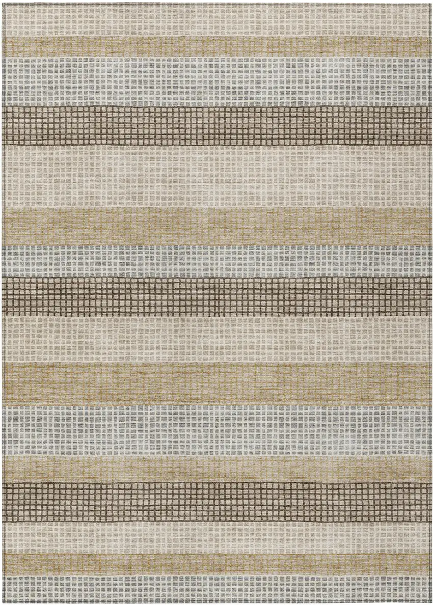 Beige And Ivory Striped Washable Indoor Outdoor Area Rug Photo 9
