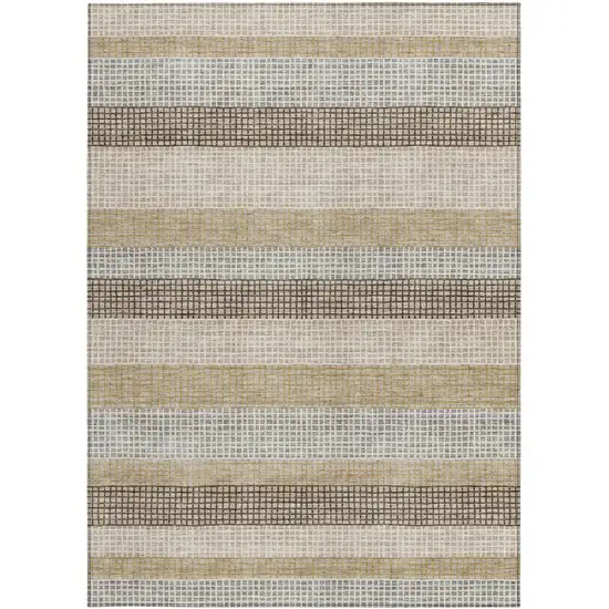 Beige And Ivory Striped Washable Indoor Outdoor Area Rug Photo 9