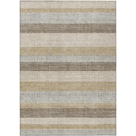 Beige And Ivory Striped Washable Indoor Outdoor Area Rug Photo 8
