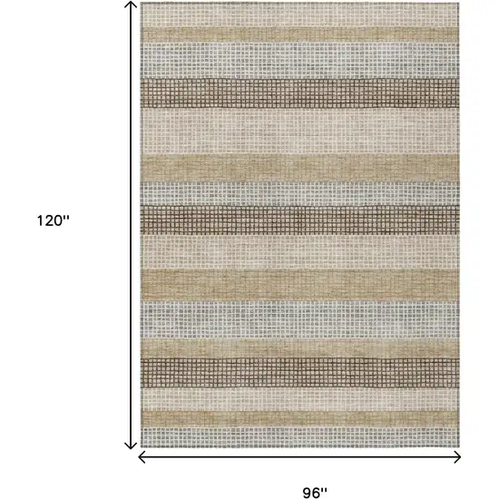 Beige And Ivory Striped Washable Indoor Outdoor Area Rug Photo 9