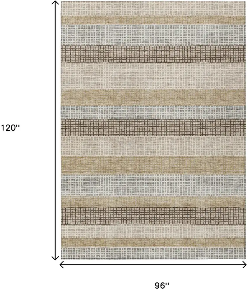 Beige And Ivory Striped Washable Indoor Outdoor Area Rug Photo 9