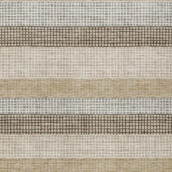 Beige And Ivory Striped Washable Indoor Outdoor Area Rug Photo 6