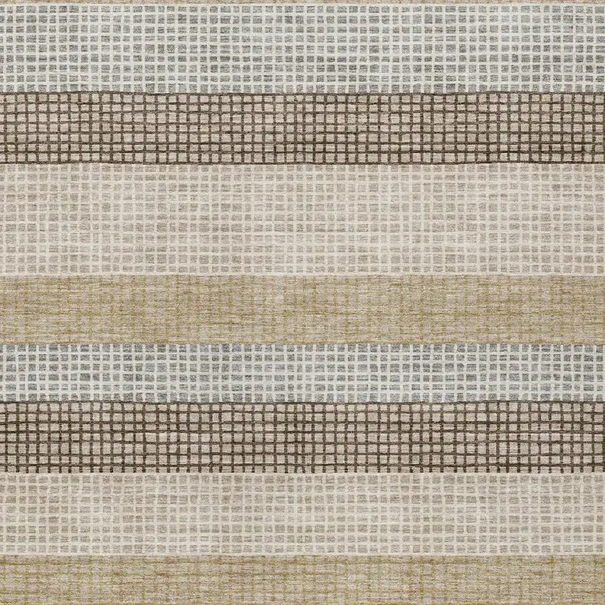 Beige And Ivory Striped Washable Indoor Outdoor Area Rug Photo 6