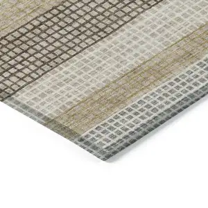 Photo of Beige And Ivory Striped Washable Indoor Outdoor Area Rug