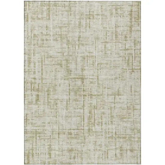 Beige And Ivory Striped Washable Indoor Outdoor Area Rug Photo 1