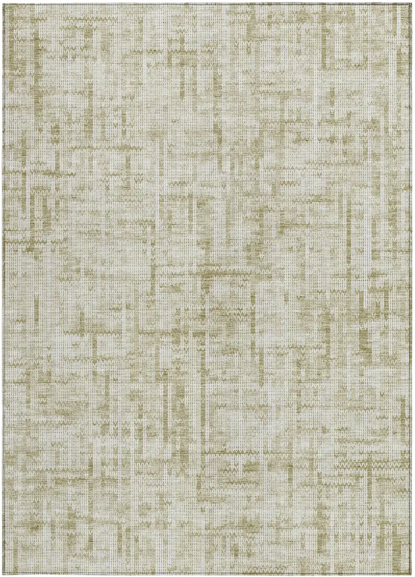 Beige And Ivory Striped Washable Indoor Outdoor Area Rug Photo 3