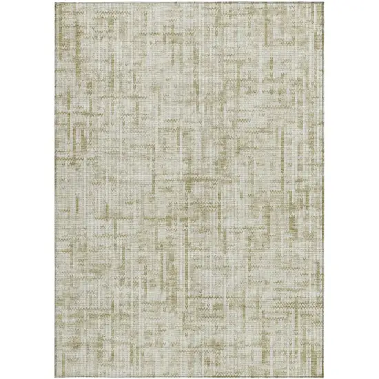 Beige And Ivory Striped Washable Indoor Outdoor Area Rug Photo 3