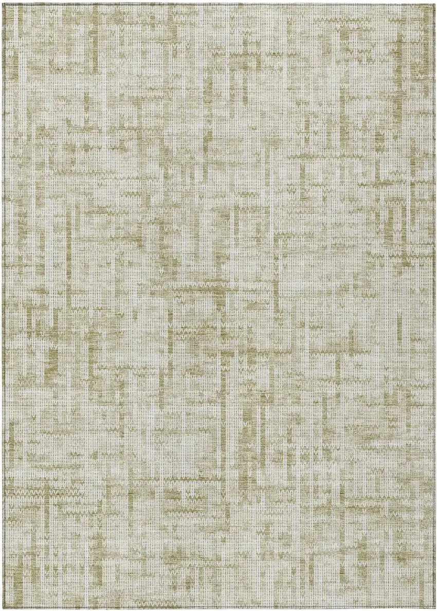 Beige And Ivory Striped Washable Indoor Outdoor Area Rug Photo 1